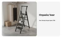 Foldable Design Folding Step Ladder Space-Saving Portable Step Ladder Wide Steps Heavy Duty for Homeowners, DIY Enthusiasts, Seniors, Indoor, Kitchen, Office, Garage