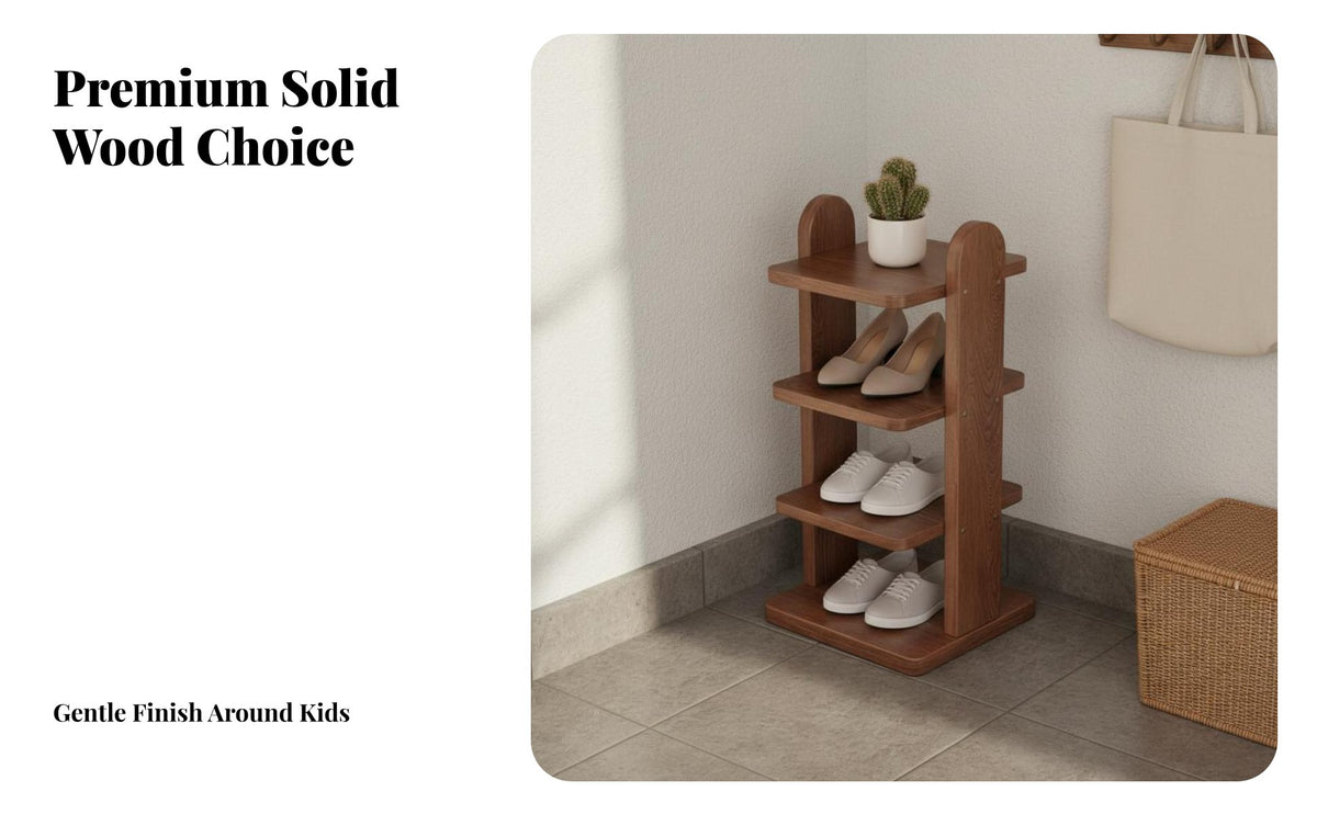 Solid Wood Shoe Rack Space-Saving Design Corner Shoe Shelf Sturdy and Hard-Wearing Multi-Tier Storage Rack for Apartment Dwellers, Homeowners