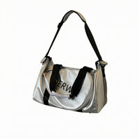 Glossy Rectangular Duffel Bag Detachable Strap PU Duffel Bag Front Flap Pocket