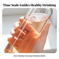 Time Marker Glass Bottle Large Capacity Glass Bottle with Time Marker Stylish Design Drinkware for Students, Fitness Enthusiasts, School, Home, Travel