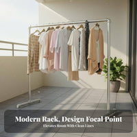 High Load Capacity Freestanding Clothes Rack Stable T-Shaped Base Heavy Duty Garment Rack Multi-Functional Single Clothes Stand Rust-Proof for Students, Apartment Dwellers, Homeowners, Balcony, Dormitory, Bedroom, Laundry Room
