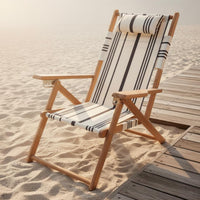 Portable Camping Lounger Foldable Design Wooden Beach Chair With Headrest Pillow Folding Deck Chair for Garden, Patio, Poolside