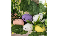 Lavender Welcome Wreath Colorful Eggs Easter Egg Door Hanger Artificial Flowers Spring Floral Wreath for Christians, Porch