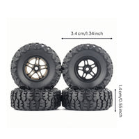 4 Pieces RC Crawler Tire with Metal Hub Rubber RC Crawler Wheel Assembly Replacement Wheel Rims with Tire for Trail Riding