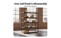 Retro Design 5-Tier Exposed Bookcase Modern Industrial Aesthetic 5-Tier Shelving Unit Multi-Purpose Display Shelf Sturdy & Long-Lasting for Shopkeepers, Office Workers, Kitchen, Living Room, Retail Shop, Bedroom