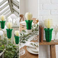 Tulip Honeycomb Decoration 3D Tissue Paper Spring Flower Ornament White & Green Hanging Decor for Easter, Wedding & Garden Party