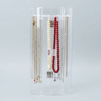 Jewelry Organiser, Acrylic Necklace Holder with Dustproof Door, Tabletop Storage Box for Bedroom, Clear Display Case