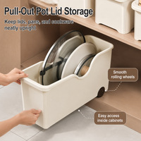 Cream Cabinet Storage Bin with Wheels, Modern Minimalist Kitchen Utensil Organiser, Space Saving Cupboard Storage Bin