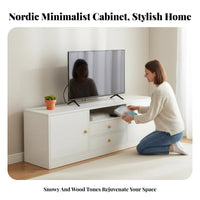 Nordic Design Modern TV Cabinet Multi-Compartment Living Room Storage Console Raised Base Low Profile TV Unit Solid Wood Knobs for Apartment Dwellers, Homeowners, Interior Design Enthusiasts, Bedroom, Home