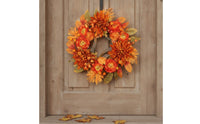 Wreath with Chrysanthemums Autumn Wreath with Maple Leaves Artificial for Thanksgiving