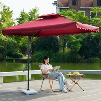 Steel Parasol Garden Umbrella, Cantilever Patio Parasol with Crank Handle, Wine Red Offset Patio Umbrella with Cross Base