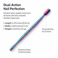 Stainless Steel Cuticle Pusher Double Ended, Metal Removal for Manicure Pedicure, Salon Quality Nail Technician