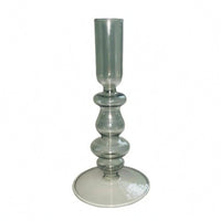 Turned Stem Blown Glass Candle Holder Cylindrical Top Glass Taper Candle Holder Wide Base