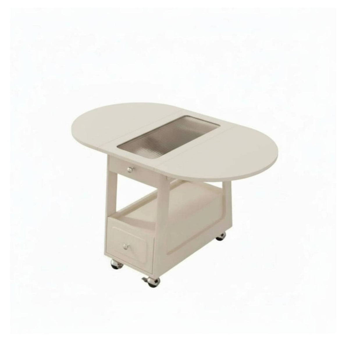 Cream aesthetic Round Rolling Storage Table Light Luxury Feel Mobile Storage Table Folding Design Home Furniture Movable with casters for Apartment Dwellers, Homeowners, Remote Workers, Living Room, Small Spaces, Bedroom, Balcony
