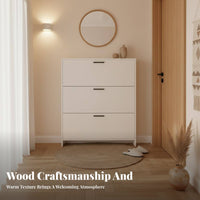 Solid Wood Construction Slim Shoe Cabinet Space Saving Entryway Shoe Storage Large Capacity Wooden Entryway Cabinet Easy Assembly for Families, Homeowners, Apartment Dwellers, Hallway, Bedroom, Closet, Living Room