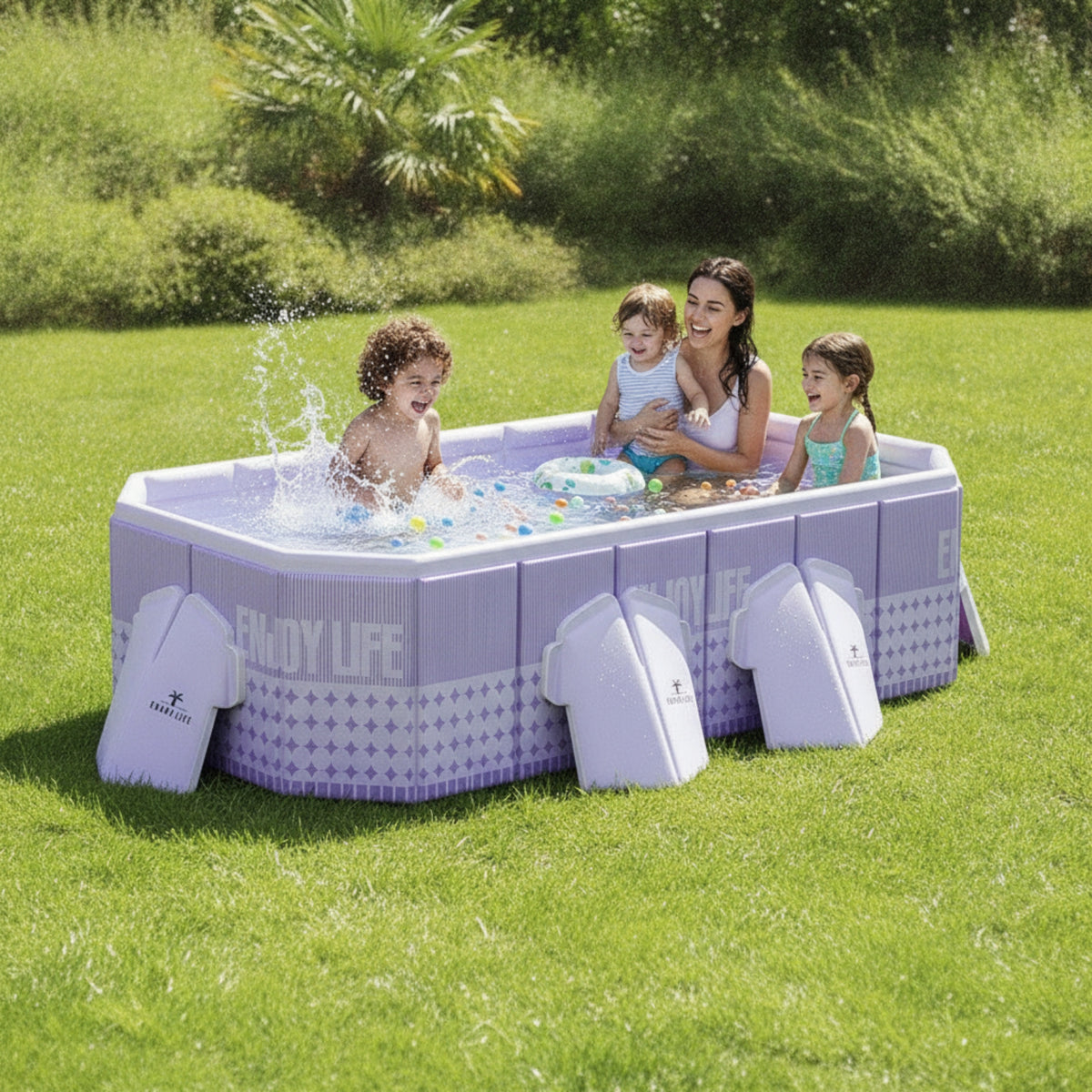 No-Inflation Foldable Pool with Support Legs Heavy-Duty Rectangular Frame Pool Stable Thickened for Families, Kids