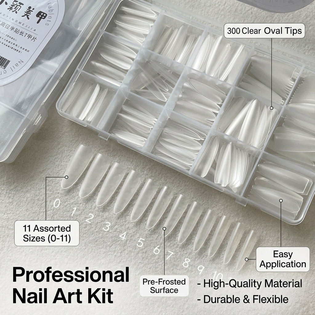Transparent Nail 300 Pieces, Half Cover Artificial for Manicure Salon Use Thin No Filing False with Glue