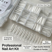 Transparent Nail 300 Pieces, Half Cover Artificial for Manicure Salon Use Thin No Filing False with Glue