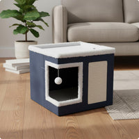 Cat House with Scratching Surface Square Shape Cat Bed House Breathable Animal Furniture for Cats, Indoor
