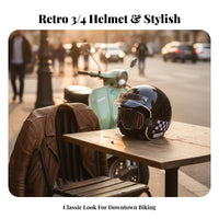 3/4 Open Face Helmet 3C Certified Retro Removable and Washable Liner Guarding Headwear for Commuters, Men, Commuting, City Riding