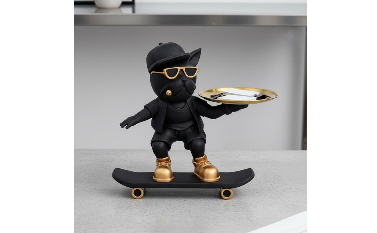 French Canine Statue Tray Multi-Functional Canine Butler Statue Resin Dog Key Holder Easy to Clean Butler Dog Key Holder