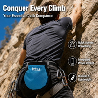 Drawstring Chalk Bag, Bouldering Chalk Bag for Rock Climbing, Adjustable Belt, Fleece Interior, with Phone Pocket
