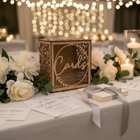Party Decoration Wooden Wedding Card Box Romantic Design Hollow Wedding Card Holder Large Capacity Wooden Envelope Box for Couples, Brides, Grooms, Valentine