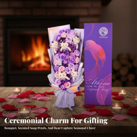Long-Lasting Soap Flower Arrangement Never Fade Soap Blossom Arrangement with Teddy Bear Realistic Appearance for Women, Anniversary