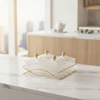 Compact Compartment Serving Bowl with Rack Ribbed Snack Dish with Lid Tabletop Snack Organizer with Lid Versatile for Homeowners