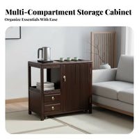 Mobile Tea Station Solid Wood Construction Multi-Tier Rolling Cart on Wheels
