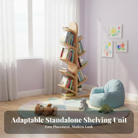 Accessible-Design Shelving Tree-Shaped Bookshelf Space-Saving Tree-Shaped Shelf Sturdy and Stable Bookcase Multifunctional for Children, Students, Book Lovers, Living Room, Bedroom, Small Areas
