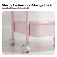 Rolling Storage Cart Carbon Steel Construction Mobile Storage Trolley 360° Rotating Wheels Multi-Tier Rolling Cart for Washroom, Small Areas, Bedroom