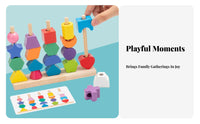 Solid Wood Construction 5 Post Stacking Game Improves Fine Movement Skills Wooden Geometric Stacker Hand-Eye Coordination for Preschoolers