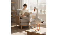 Layered Feather Detail Freestanding Goose Figure Orange Beak Goose Statue Iron Metal Bird Ornament Realistic for Garden, Courtyard, Lawn