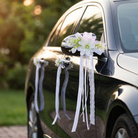 Wedding Car Decoration Bridal Car Door Handle Flowers Rearview Mirror Bouquet White Lace-Trimmed for Brides
