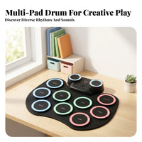 Built-in Speakers Roll-up Electronic Drum Set Headphone Port Roll-up Drum Kit Capture Function Rechargeable Battery for Children, Beginners, Travel