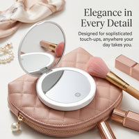 Compact Travel Makeup Rechargeable, Foldable LED Lighted Magnifying Mirror 2X Magnification Festival Essentials for Women, USB Charging Handheld