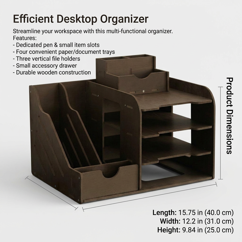 Multi-Layer Desktop File Organizer Rack, 4+2 Layer PVC Document Storage for Office Desk Organization, Stackable for Students
