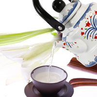 Enamel Kettle Induction Compatible Stovetop Teapot Fast Heating Enamelware Water Boiler