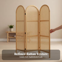 Japanese Design 4-Panel Room Divider Foldable Design Arched Top Folding Partition Movable Privacy Screen Woven Texture for Apartment Dwellers, Interior Designers, Bedroom, Entryway, Restaurant, Balcony