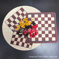 ALLIWILL Round Three-Player Chess Set 35cm with Two-Player Chess 24cm, King Height 49mm, Brown/Yellow/Red