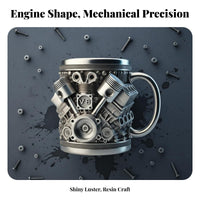 Resin Craft V8 Engine Coffee Cup Creative Design V8 Engine Coffee Mug Unique Gift for Mechanics, Engineers, Desk Decoration, Workshop, Home