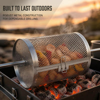 Rolling BBQ Grill Basket Rotisserie Smoker Cage for Outdoor Grilling