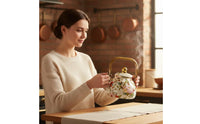 Teapot with Infuser Gold Enamel Floral Teapot Porcelain Enameled Kitchenware for Kitchen Counter