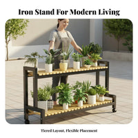 Multi-Level Shelf With Wheels Multi-Tier Plant Stand 360° Rotating Casters Metal Frame Plant Holder