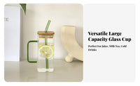 Large Capacity Square Glass Cup with Handle Modern Design Colored Handle Glass Cup Reusable for Office Workers, Women, Daily Use, Home, Cafe