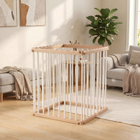 4 Panels Quadrilateral Pet Enclosure Open-Bar Wooden Playpen Fashionable Pet Enclosure for Young Dogs, Pets, Living Room, Balcony, Hallway