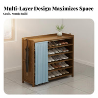 Space-Saving Bamboo Shoe Cabinet Large Capacity Dust-Proof Shoe Rack with Curtain Long-Lasting Stable and Sturdy for Families, Homeowners, Hallway, Apartment, Dorm Room, Bedroom
