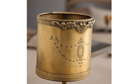 Gold-Finish Cylindrical Storage Container Embossed Holder Decorative Container Ornate for Vanity