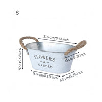 Brushed White Vintage Metal Flower Pot Sturdy Handles Galvanized Oval Planter Oval Metal Planter